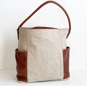 Fossil cow hide leather zip top tote shoulder bag